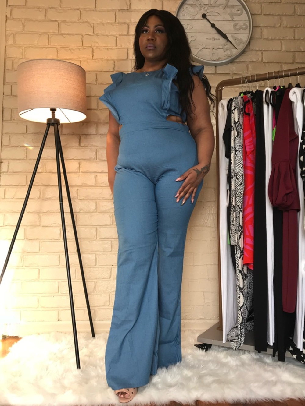 Women's Plus Size Jumpsuit with Ruffle Shoulders XXXL